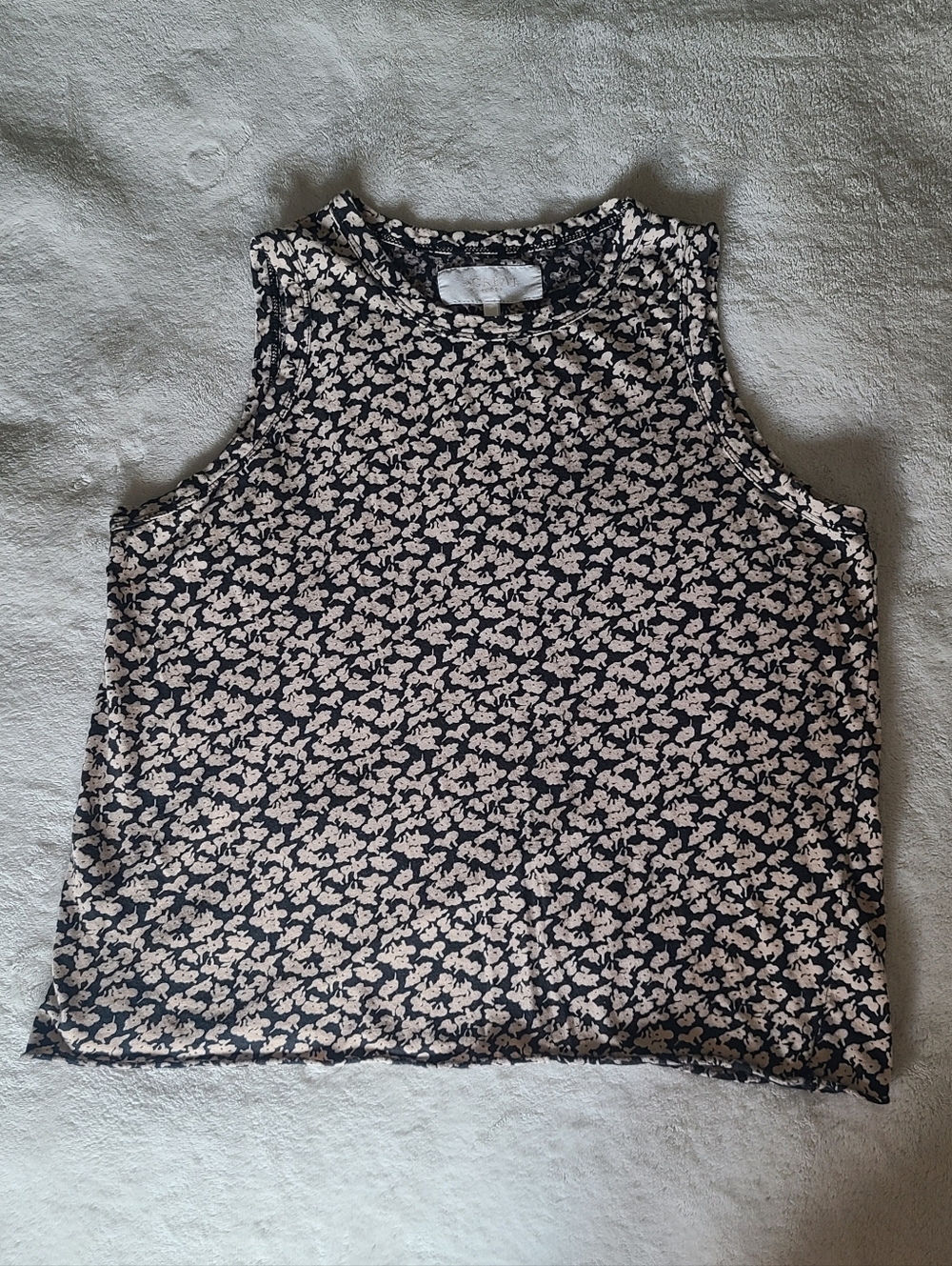 The Great Sleep Sleeveless Floral Print Tank Top  Black Cream Cotton Size 0 XS